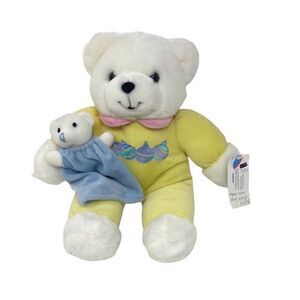VTG Yellow Bear Plush Lovey Rattle PJs 2000 Blue Blanket TB Trading Company